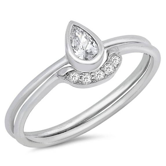 CHOOSE YOUR COLOR Solitaire Teardrop White CZ Ring Set .925 Sterling Silver Band Female Size 8