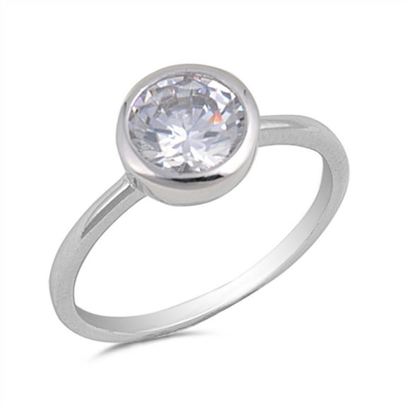 CHOOSE YOUR COLOR Solitaire White CZ Bezel Wedding Ring .925 Sterling Silver Band Female Size 7