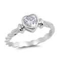 thumbnail image 1 of CHOOSE YOUR COLOR Solitaire White CZ Heart Promise Ring .925 Sterling Silver Rope Band Female Size 9, 1 of 4
