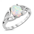 thumbnail image 1 of CHOOSE YOUR COLOR Solitaire White Simulated Opal Celtic Knot Ring .925 Sterling Silver Band CZ Female Size 12, 1 of 4