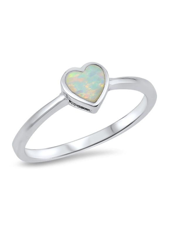CHOOSE YOUR COLOR Solitaire White Simulated Opal Heart Promise Ring .925 Sterling Silver Band CZ Female Size 12