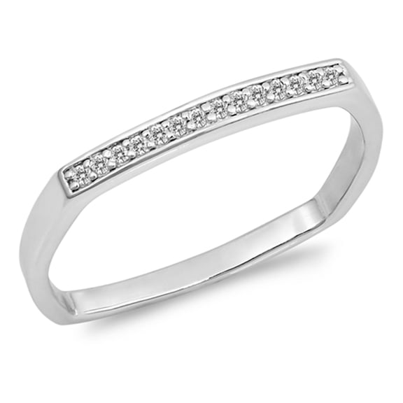 CHOOSE YOUR COLOR Square Clear CZ Modern Wedding Ring .925 Sterling Silver Band White Female Size 6