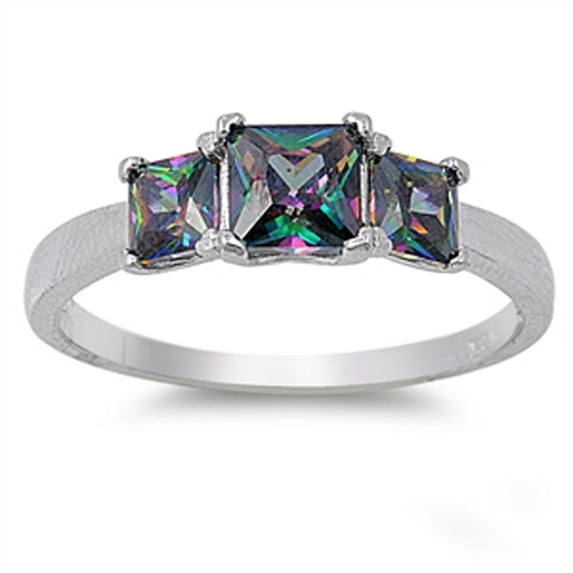 CHOOSE YOUR COLOR Square Multi-color CZ Ring .925 Sterling Silver Band Black Female Size 3