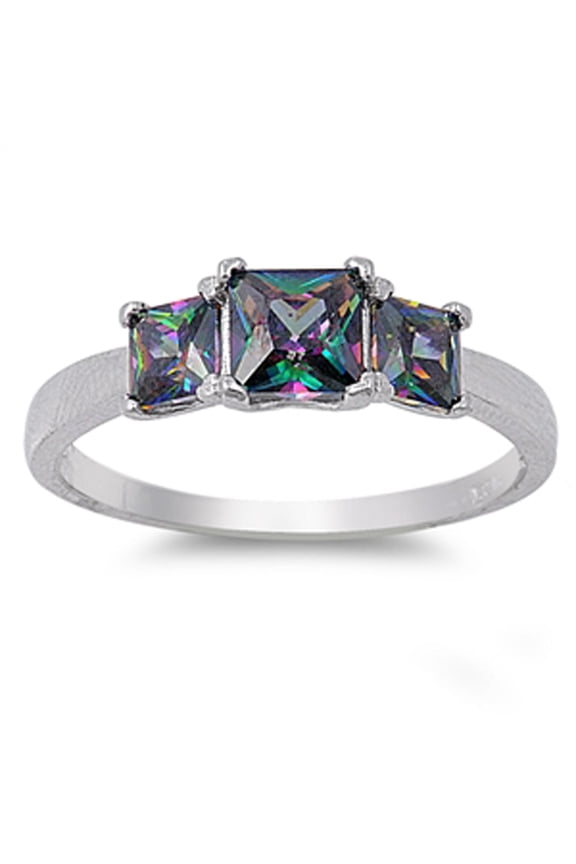 CHOOSE YOUR COLOR Square Multi-color CZ Ring .925 Sterling Silver Band Black Female Size 7