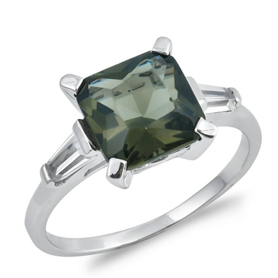 CHOOSE YOUR COLOR Square Olive CZ Solitaire Wedding Ring .925 Sterling Silver Band Green Female Size 5