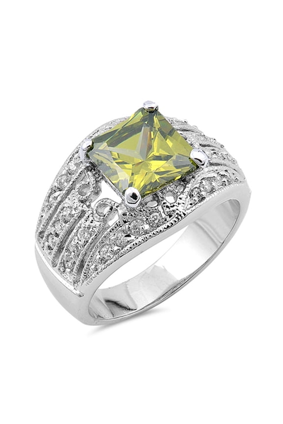 CHOOSE YOUR COLOR Square Olive CZ Vintage Filigree Ring .925 Sterling Silver Band Green Female Size 6