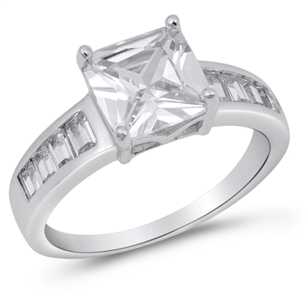 CHOOSE YOUR COLOR Square Princess Cut Solitaire Clear CZ Ring .925 ...
