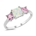 thumbnail image 1 of CHOOSE YOUR COLOR Square White Simulated Opal Pink CZ Ring .925 Sterling Silver Band Female Size 4, 1 of 4