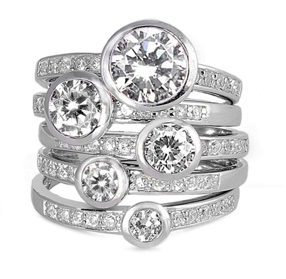 Engagement Fine Jewelry: Sterling Silver Cubic Zirconia Stackable Bezel ...