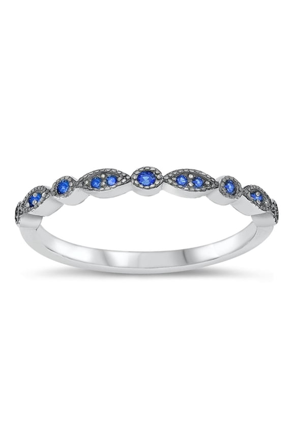 CHOOSE YOUR COLOR Stackable Blue Simulated Sapphire Ring .925 Sterling Silver Band Jewelry Female Size 8