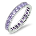 thumbnail image 1 of CHOOSE YOUR COLOR Stackable Eternity Simulated Amethyst Ring .925 Sterling Silver Band Purple CZ Female Size 8, 1 of 4