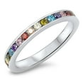 thumbnail image 1 of CHOOSE YOUR COLOR Stackable Multi-color CZ Ring .925 Sterling Silver Band Jewelry Female Size 5, 1 of 4