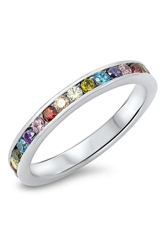 CHOOSE YOUR COLOR Stackable Multi-color CZ Ring .925 Sterling Silver Band Jewelry Female Size 5