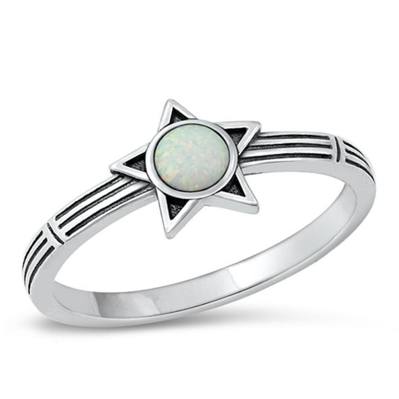 CHOOSE YOUR COLOR Star White Simulated Opal Promise Ring .925 Sterling Silver Band CZ Female Size 7