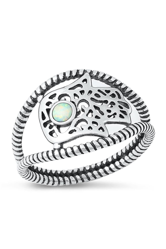 CHOOSE YOUR COLOR Sterling Silver Bali Hamsa Ring 925 Oxidized Band White CZ Female Size 10