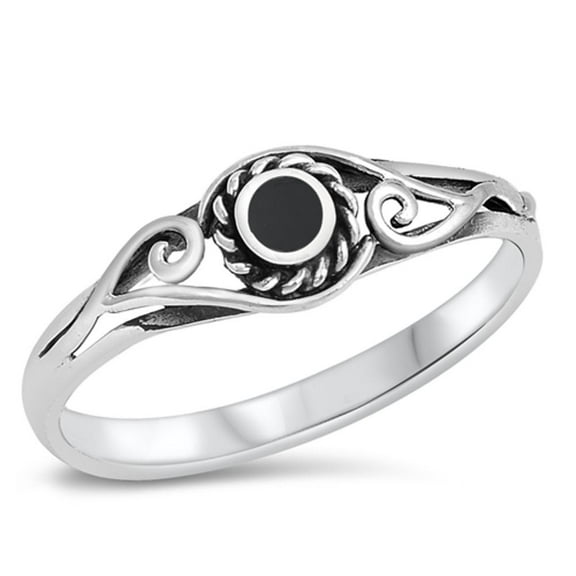 CHOOSE YOUR COLOR Sterling Silver Bali Swirl Rope Halo Simulated Black Onyx Ring Festival CZ Female Size 5