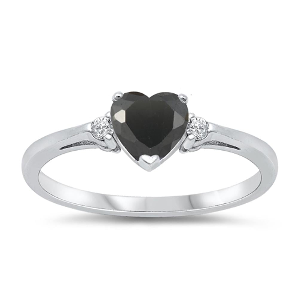 CHOOSE YOUR COLOR Sterling Silver Black CZ Heart Ring Love Band Solid 925 Jewelry Female Size 5