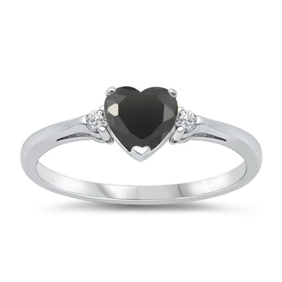 CHOOSE YOUR COLOR Sterling Silver Black CZ Heart Ring Love Band Solid 925 Jewelry Female Size 8