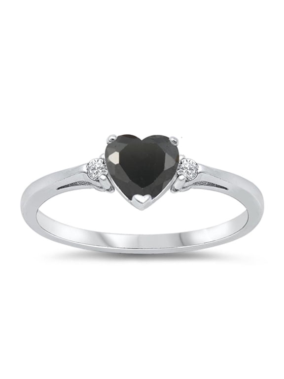 CHOOSE YOUR COLOR Sterling Silver Black CZ Heart Ring Love Band Solid 925 Jewelry Female Size 9