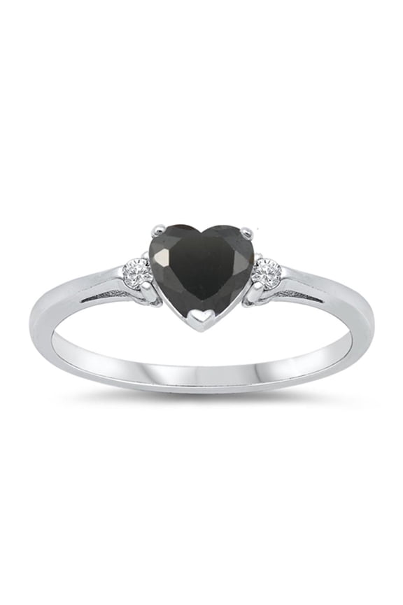 CHOOSE YOUR COLOR Sterling Silver Black Cubic Zirconia Heart Ring Love Band Solid 925 Female Size 13