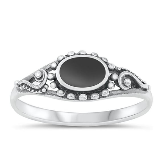 CHOOSE YOUR COLOR Sterling Silver Black Simulated Agate Bali Ring .925 Band CZ Female Size 4