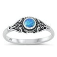 thumbnail image 1 of CHOOSE YOUR COLOR Sterling Silver Blue Simulated Opal Bali Ring Band .925 CZ Female Size 4, 1 of 4