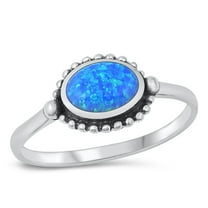 CHOOSE YOUR COLOR Sterling Silver Blue Simulated Opal Bali Ring Vintage Band .925 CZ Female Size 6