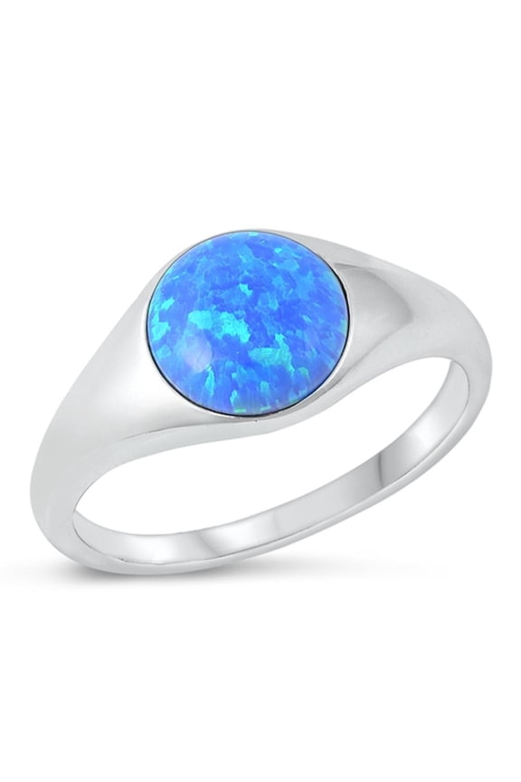 CHOOSE YOUR COLOR Sterling Silver Blue Simulated Opal Band Signet Ring .925 CZ Female Size 7
