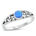 thumbnail image 1 of CHOOSE YOUR COLOR Sterling Silver Blue Simulated Opal Flower Ring Band .925 CZ Female Size 7, 1 of 4