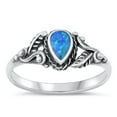 thumbnail image 1 of CHOOSE YOUR COLOR Sterling Silver Blue Simulated Opal Promise Boho Ring .925 Leaf Band CZ Female Size 6, 1 of 4