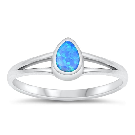 CHOOSE YOUR COLOR Sterling Silver Blue Simulated Opal Teardrop Ring .925 Pear Shape Band CZ Female Size 4