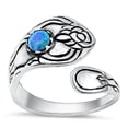thumbnail image 1 of CHOOSE YOUR COLOR Sterling Silver Blue Simulated Opal Wholesale Spoon Ring .925 Band CZ Female Size 10, 1 of 4