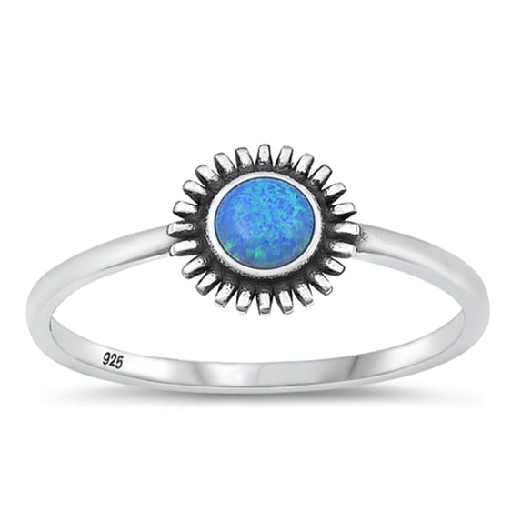 CHOOSE YOUR COLOR Sterling Silver Blue Simulated Opal Wholesale Sun Ring .925 Flower Band CZ Female Size 10