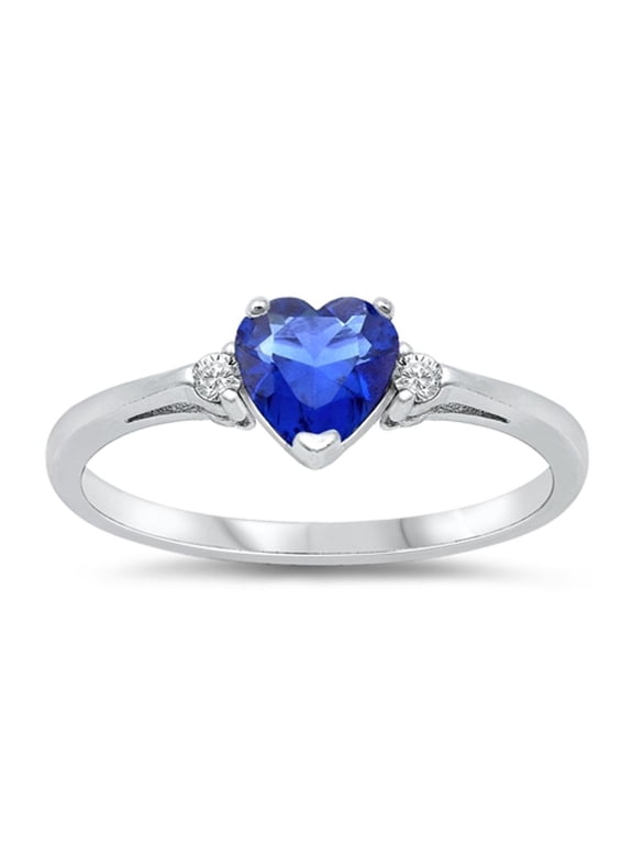 CHOOSE YOUR COLOR Sterling Silver Blue Simulated Sapphire Heart Ring Love Band Solid 925 CZ Female Size 4
