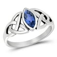 thumbnail image 1 of CHOOSE YOUR COLOR Sterling Silver Blue Simulated Sapphire Ring Irish Celtic Knot Design Band CZ Female Size 4, 1 of 4