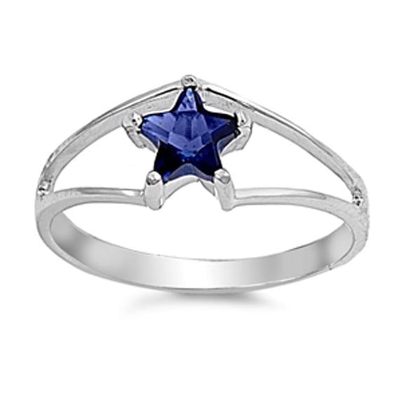 CHOOSE YOUR COLOR Sterling Silver Blue Simulated Sapphire Star Shaped Ring Band Solid 925 CZ Female Size 5