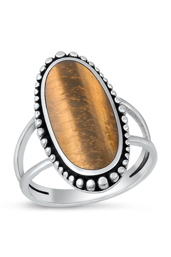 CHOOSE YOUR COLOR Sterling Silver Chunky Oval Band Tiger Eye Ring Oxidized .925 Jewelry Female Size 9