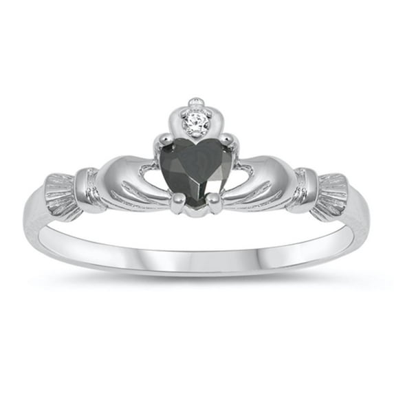CHOOSE YOUR COLOR Sterling Silver Claddagh Friendship Ring Black CZ 925 Jewelry Female Size 1