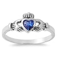 thumbnail image 1 of CHOOSE YOUR COLOR Sterling Silver Claddagh Ring Blue Simulated Sapphire Traditional Irish Band CZ Female Size 2, 1 of 4