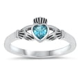 thumbnail image 1 of CHOOSE YOUR COLOR Sterling Silver Claddagh Ring Blue Simulated Topaz Traditional Irish Band CZ Female Size 3, 1 of 4