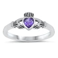 thumbnail image 1 of CHOOSE YOUR COLOR Sterling Silver Claddagh Ring Simulated Amethyst Traditional Irish Knot Band Purple CZ Female Size 4, 1 of 4
