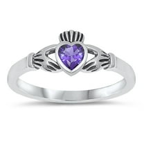 CHOOSE YOUR COLOR Sterling Silver Claddagh Ring Simulated Amethyst Traditional Irish Knot Band Purple CZ Female Size 4