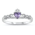thumbnail image 1 of CHOOSE YOUR COLOR Sterling Silver Claddagh Ring Simulated Amethyst Traditional Irish Knot Band Purple CZ Female Size 8, 1 of 4
