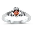 thumbnail image 1 of CHOOSE YOUR COLOR Sterling Silver Claddagh Ring Simulated Garnet Traditional Irish Knot Band Red CZ Female Size 1, 1 of 4