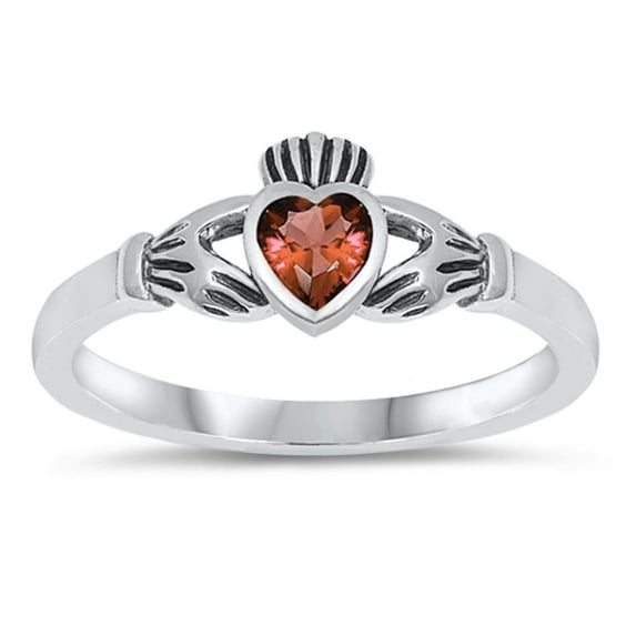 CHOOSE YOUR COLOR Sterling Silver Claddagh Ring Simulated Garnet Traditional Irish Knot Band Red CZ Female Size 1
