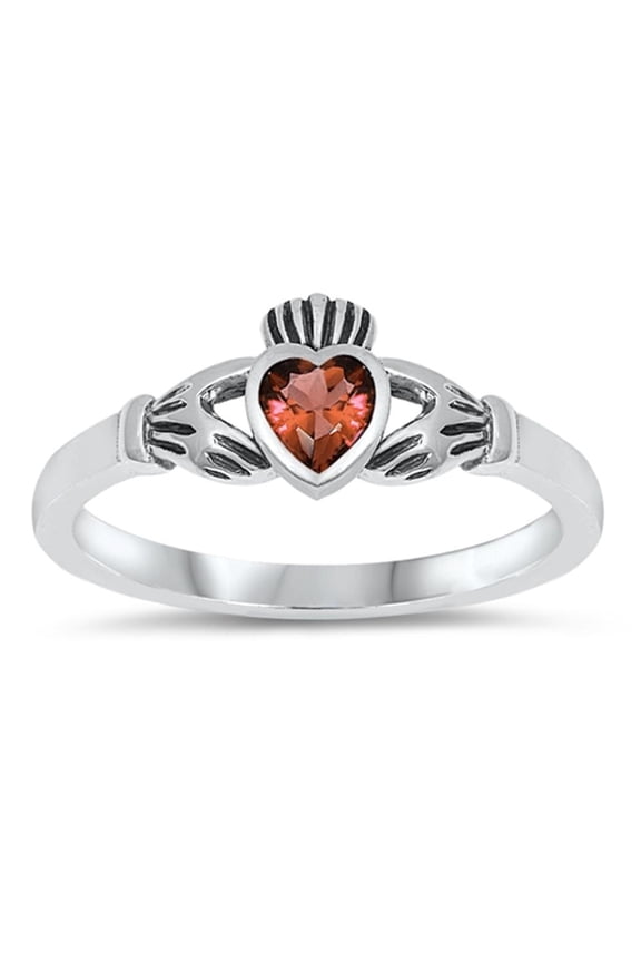 CHOOSE YOUR COLOR Sterling Silver Claddagh Ring Simulated Garnet Traditional Irish Knot Band Red CZ Female Size 3