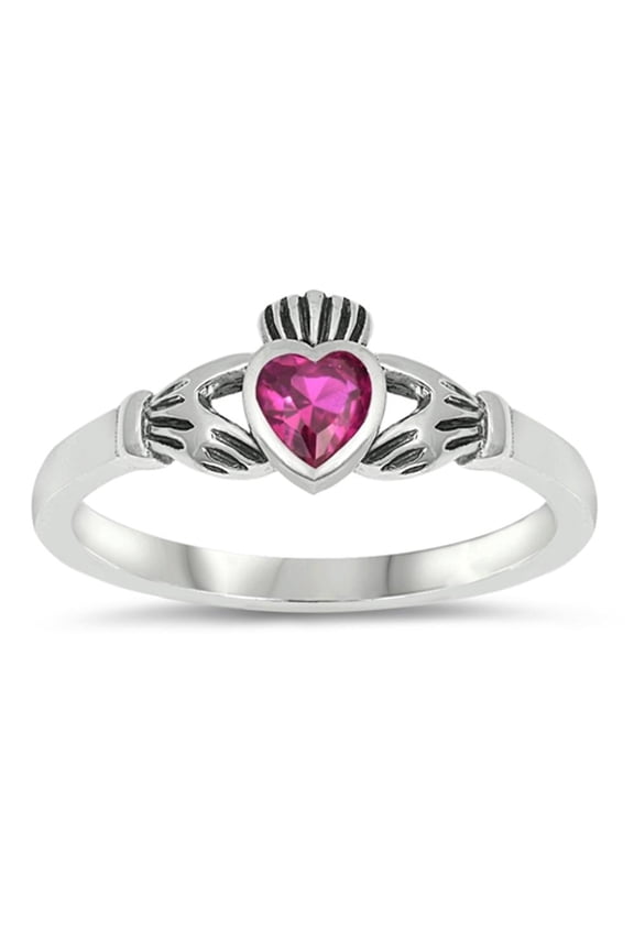 CHOOSE YOUR COLOR Sterling Silver Claddagh Ring Simulated Ruby Traditional Irish Knot Band 925 Red CZ Female Size 3