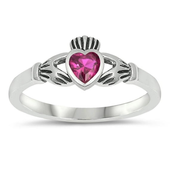 CHOOSE YOUR COLOR Sterling Silver Claddagh Ring Simulated Ruby Traditional Irish Knot Band 925 Red CZ Female Size 4