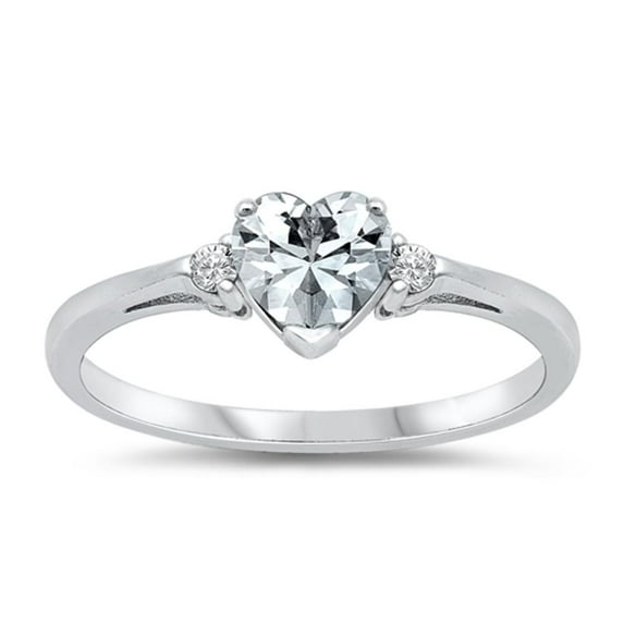 CHOOSE YOUR COLOR Sterling Silver Clear CZ Heart Ring Love Band Solid 925 White Female Size 8