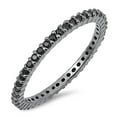 thumbnail image 1 of CHOOSE YOUR COLOR Sterling Silver Eternity Band Black CZ Thin 2mm Ring Stackable Female Size 10, 1 of 4